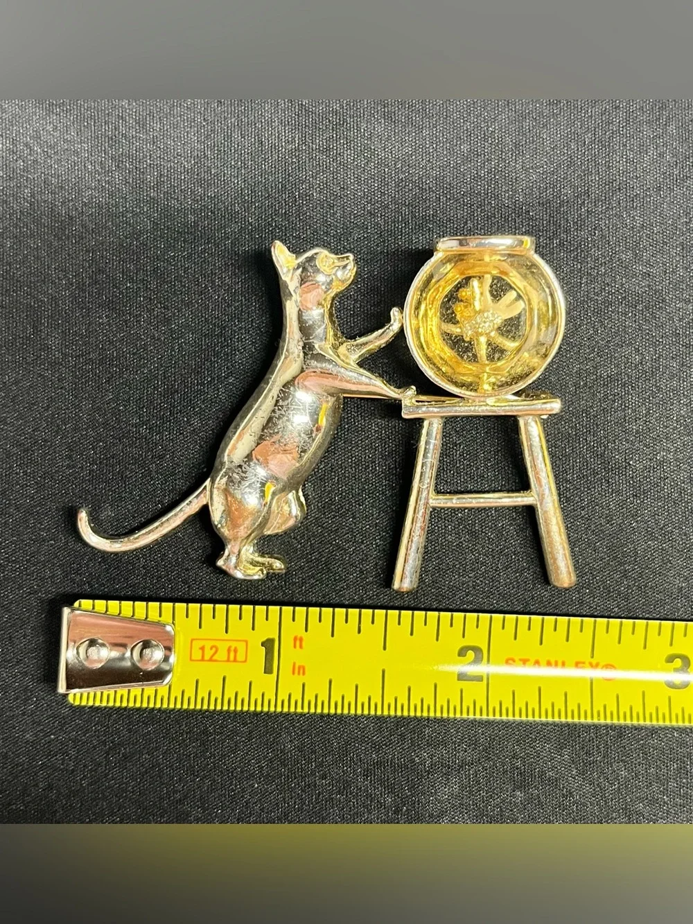 Vintage Cat Brooch Set - Cat & Mouse, Can & Fishbowl brooches pins